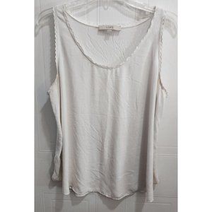 Ann Taylor LOFT Women's Sleeveless Tank Top White Scalloped Edges‎ Size XL